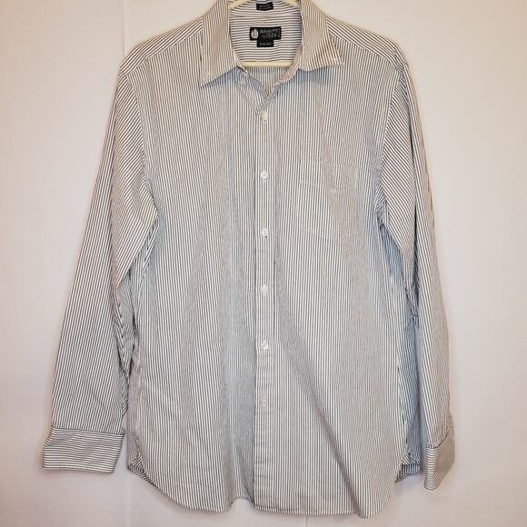 Haberdashery by J. Crew black and white striped button up cotton dress shirt - Picture 1 of 8